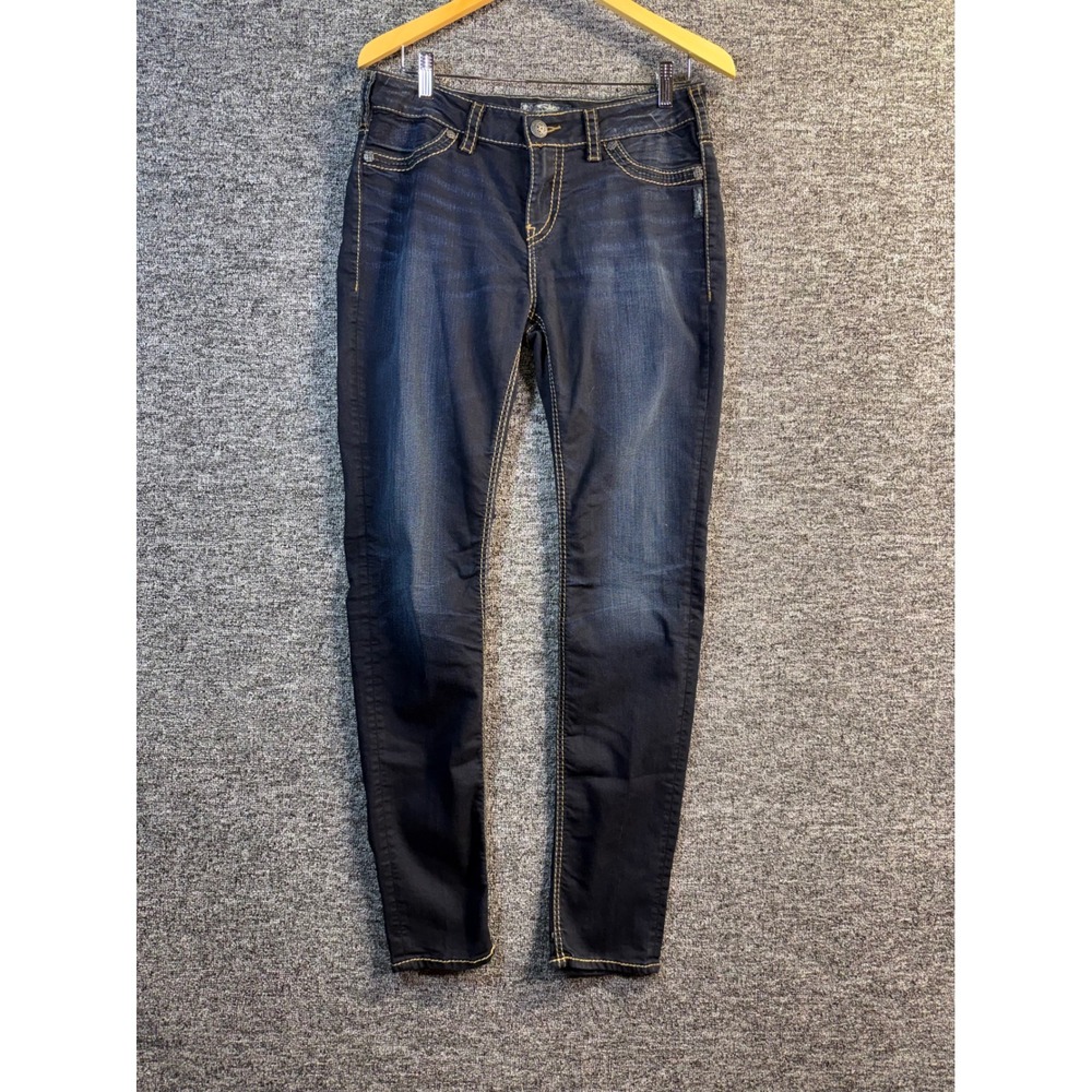 Silver Jeans Co Suki High Super Skinny Dark Wash Contrast Stitch Jeans W32 L33